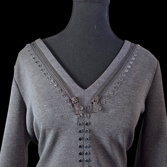Eliza J by Karl Lagerfeld Paris Knit Gray Dress With Rivet And Zippers Size 8 - Picture 3 of 7